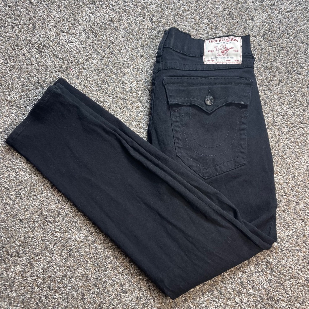 True Religion Ricky Men's 34x32 Relaxed Straight Black Jeans Flap Pocket Denim